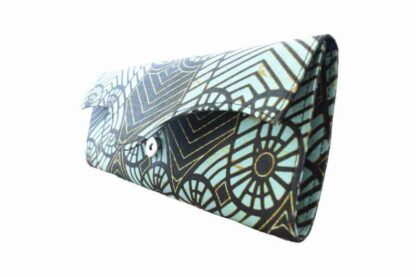 green and black african wax print clutch bag