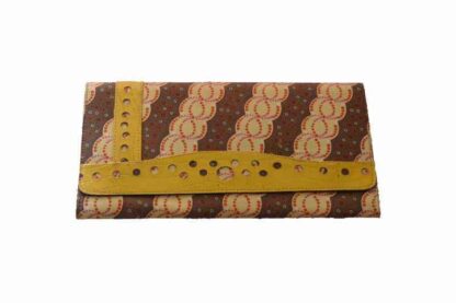 brown, beige and yellow african wax print clutch bag