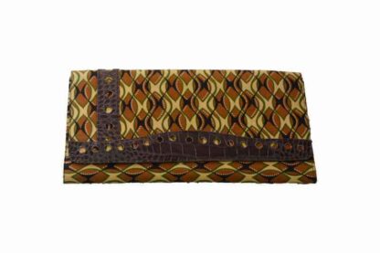 brown, beige and black african wax print clutch bag