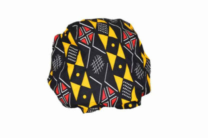 yellow, black and red african wax print satin lined hair bonnet