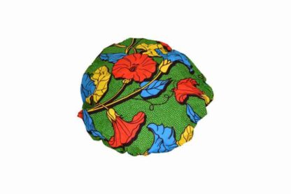 green, red, yellow and blue african wax print shower cap