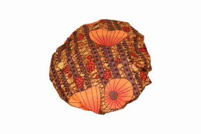 brown and orange african wax print shower cap