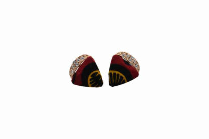 red, orange and black african wax print earrings with a gold clasp