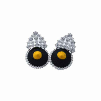 black and yellow african wax print silver diamonte earrings