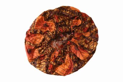 brown and orange african wax print shower cap