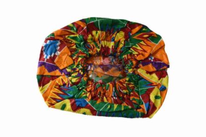 green, red, yellow, blue and orange african wax print shower cap