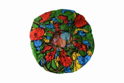 green, red, yellow and blue african wax print shower cap