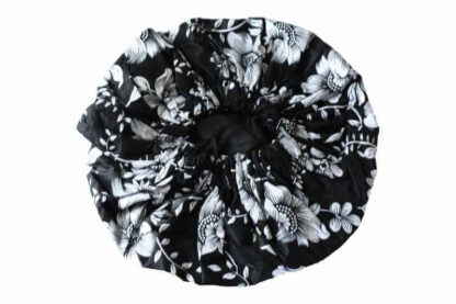 black and white african wax print satin lined hair bonnet