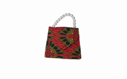 red, black and yellow african wax print tote bag with faux pearl handle