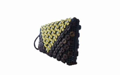 beaded button brown clutch bag with yellow flowers